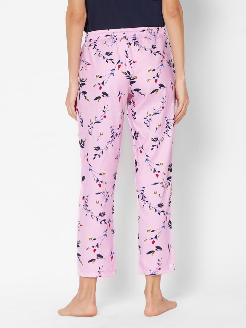 Women Pink Flower Print Pyjama