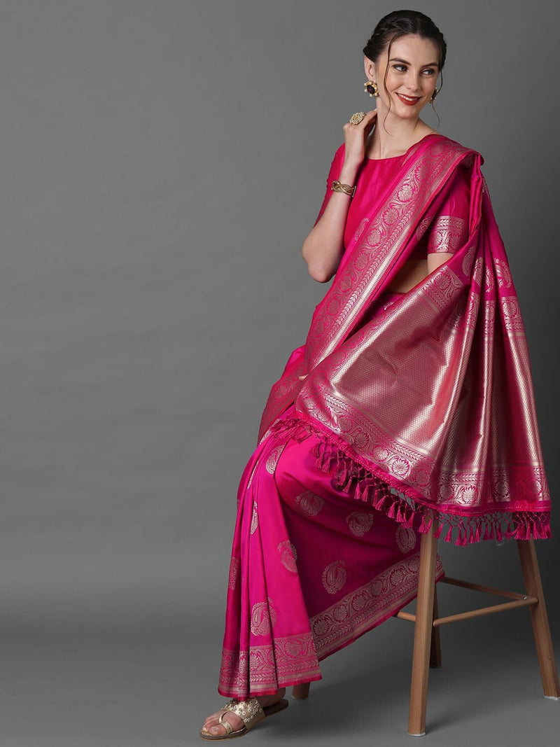 Significant Sareemall Pink Festive Silk Blend Woven Design Saree With Unstitched Blouse