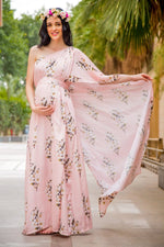 Luxe Carnation Pink One Shoulder Floral Maternity Gown