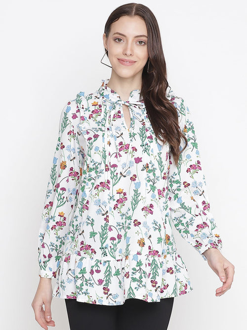 Oxolloxo Grandnuer White Tie-Knot Floral Print Maternity Tunic