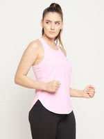 Clovia Comfort Fit Text Print Active Tank Top in Soft Pink