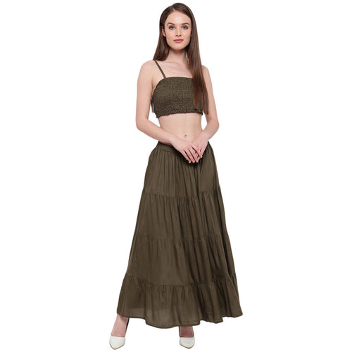 Aawari Rayon Skirt Top Set For Girls and Women Military