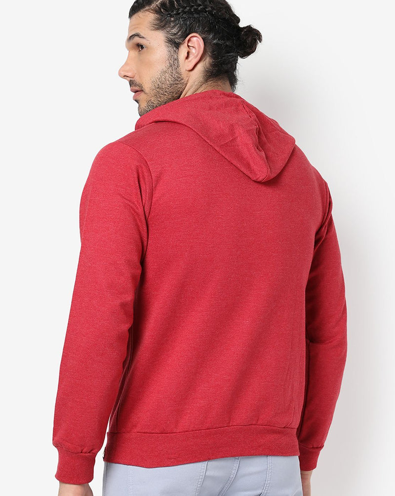 Men Casual Red Solid Hooded Sweatshirt