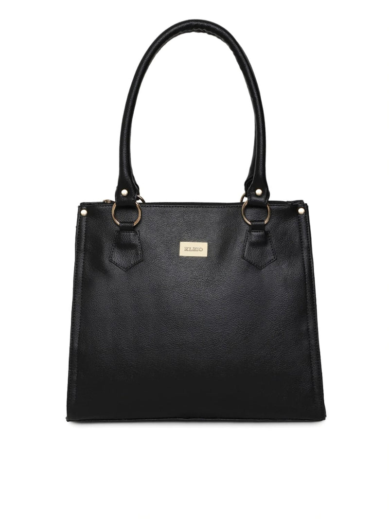 KLEIO PU Leather Women Zipper Multi Compartment Tote Shoulder Travel Hand Bag for Work Ladies (HO4004KL-BL) Black