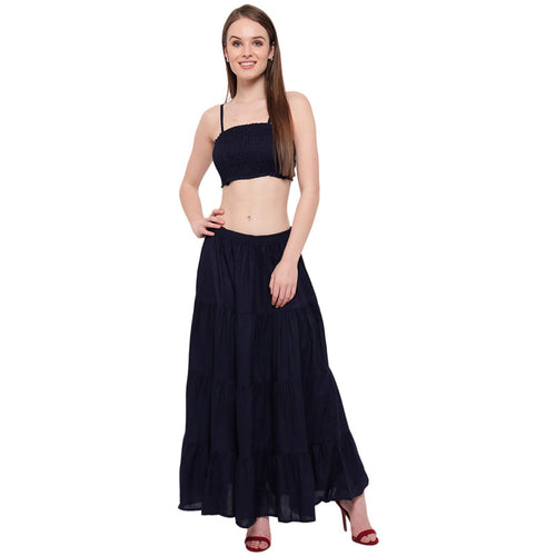 Aawari Rayon Skirt Top Set For Girls and Women Navy Blue