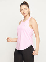 Clovia Comfort Fit Text Print Active Tank Top in Soft Pink
