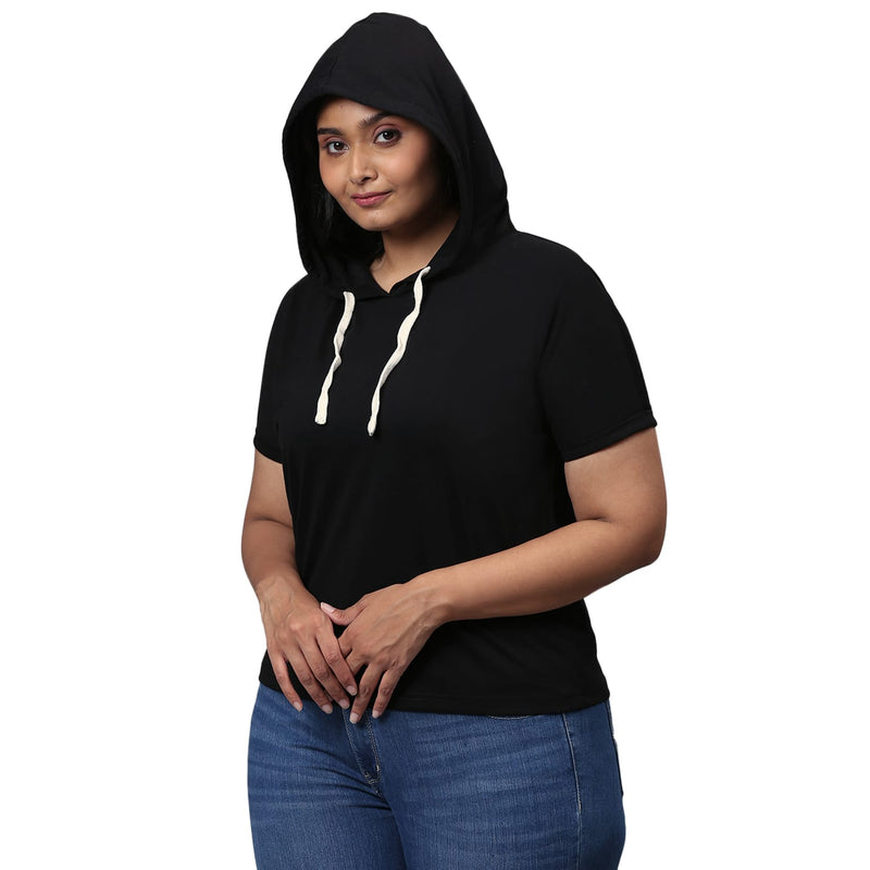 Instafab MidCity Plus Size Women Solid Stylish Casual Hooded Top
