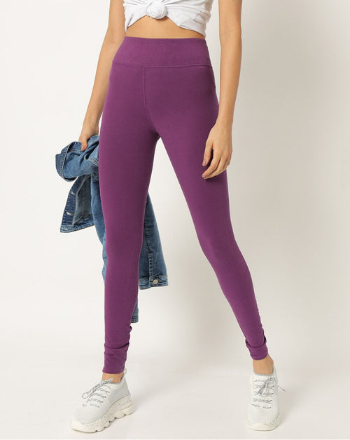 Adorna Women's Stretchable Leggings - Purple
