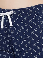 Clovia Button Me Up Anchor Print Shirt & Pyjama Set in Navy- Cotton