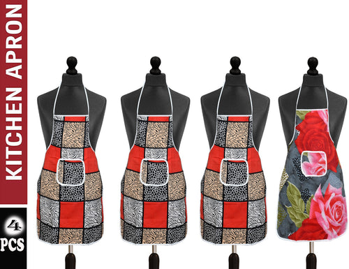 One Posh Place Apron For Men & Women |Cotton with waterproof safety |Multi Colour with Front Pocket(Pack of 4)