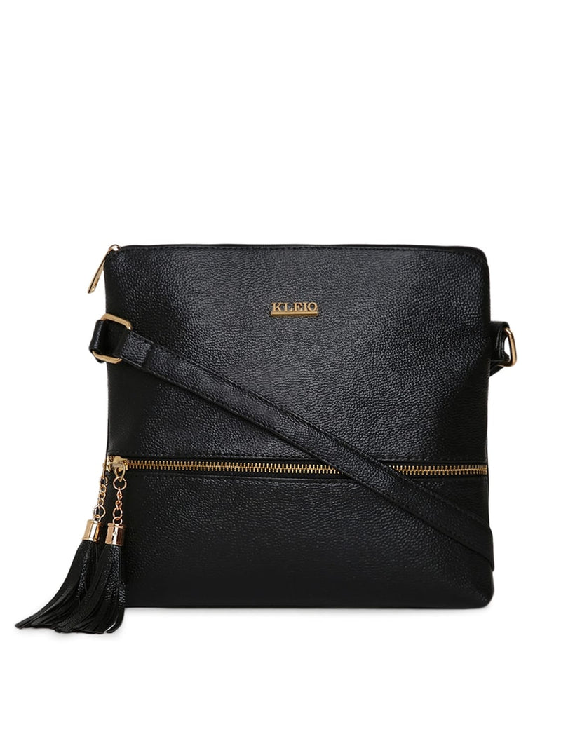 KLEIO Girls' & Women's Sling Bag (HO8002KL-BL_Black)