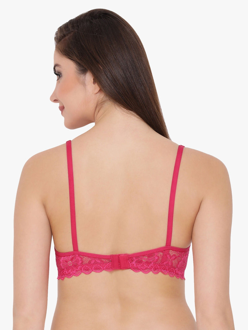 Clovia Lace Non-Padded Non-Wired Full Coverage Bra in Pink