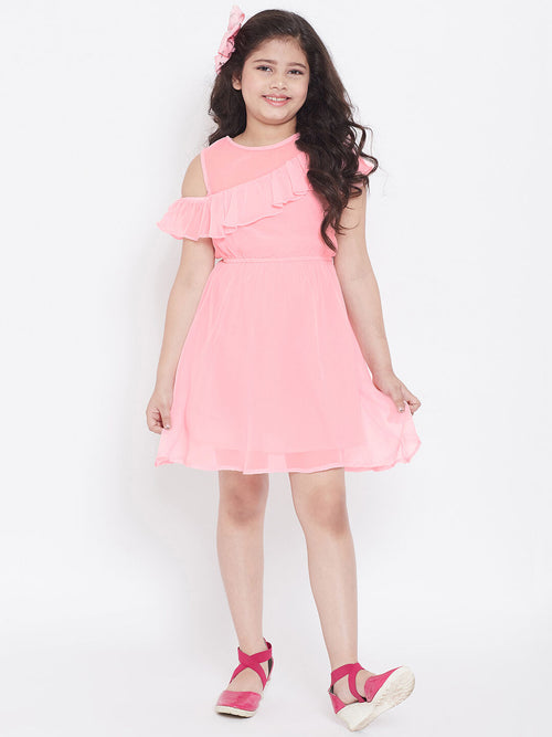 Girl's Slew Solid Dress Pink