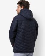 Campus Sutra Men's Indigo Blue Solid Quilted Puffer Regular Fit Bomber Jacket For Winter Wear | Hooded Collar | Full Sleeve | Zipper | Casual Jacket For Man | Western Stylish Jacket For Men