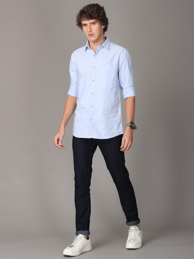 Oxford Chambray Light Blue Slim Fit Cotton Casual Shirt
