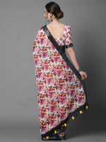 Sareemall Off White & Yellow Casual Linen Printed Saree With Unstitched Blouse