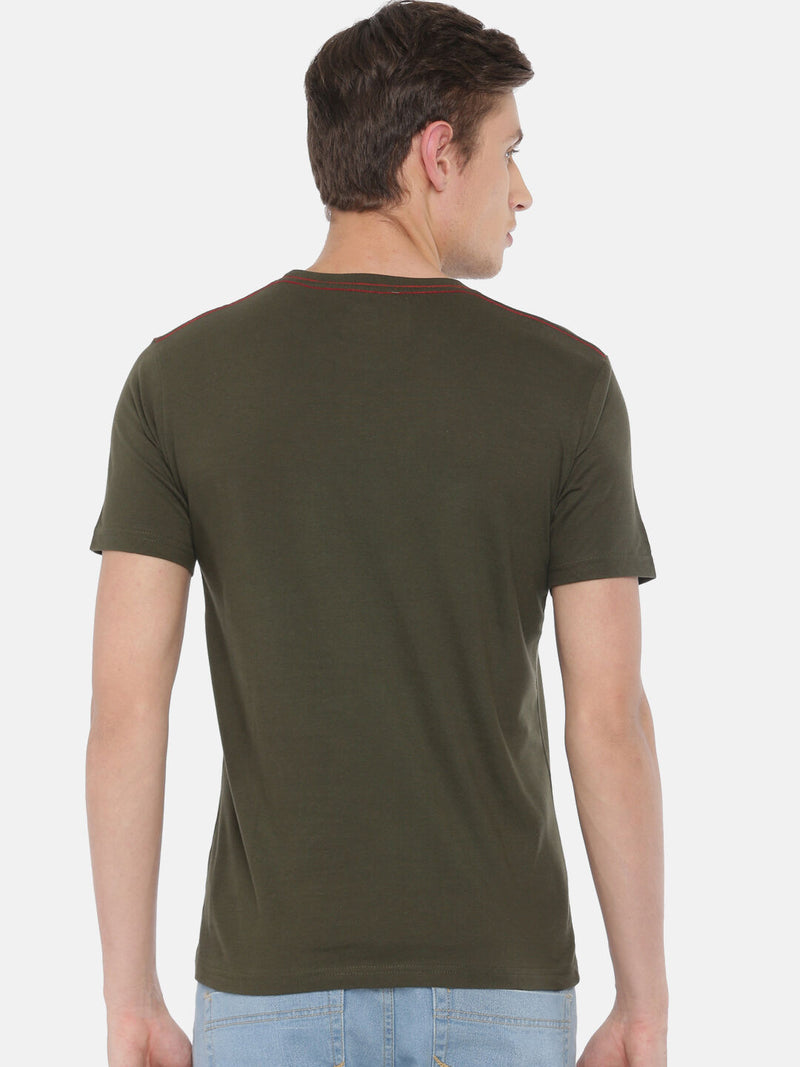 Olive Printed Round Neck Cotton T-shirt