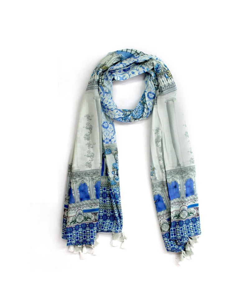Rajoria Instyle Free-Size Women's Georgette Digital Print OFF-white Scarf/Stole With Tassel