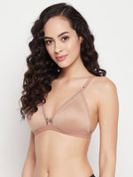 Clovia Non-Wired Lightly Padded Spacer Cup Plunge Bra in Nude Colour - Cotton Rich