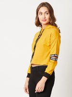 Graphic Sleeve Patch Yellow Hooded Sweatshirt