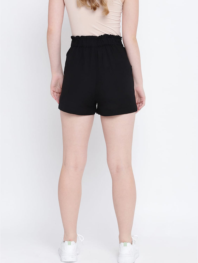 Dapper Ritzy Black Elascticated Casual Women Linen Shorts