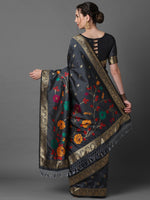 Sareemall Grey Festive Silk Blend Woven Designer Saree With Unstitched Blouse