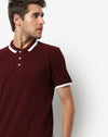 Campus Sutra Men's Maroon Solid Regular Fit T-Shirt For Winter Wear | Half Sleeve Shirt | Collared Neck | Buttoned | High-Quality T-Shirt | Casual T-Shirt For Man | Stylish T-Shirt For Men