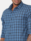 Men Blue & Navy Slim Fit Checked Cotton Casual Shirt