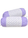 Clasiko Cotton Bolster Covers Set Of 2 300 TC Purple Flowers On White Base 30x15 Inches