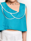 Jelly Jones Turquoise Blue lace emblished top with White Shotrs