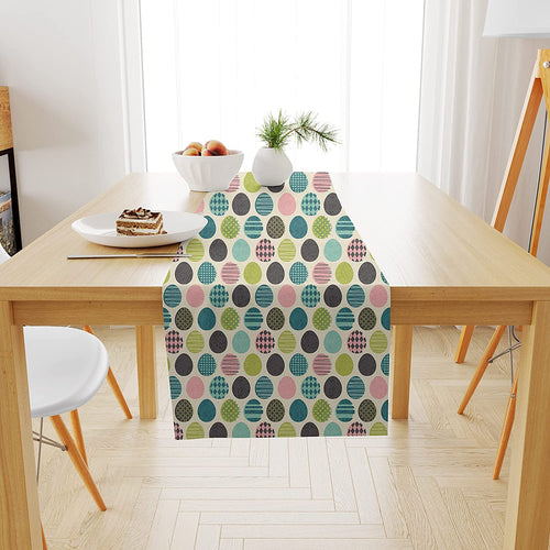 Colorful Polka Printed Cotton Canvas 6 Seater Table Runner (13 x 72 Inches)