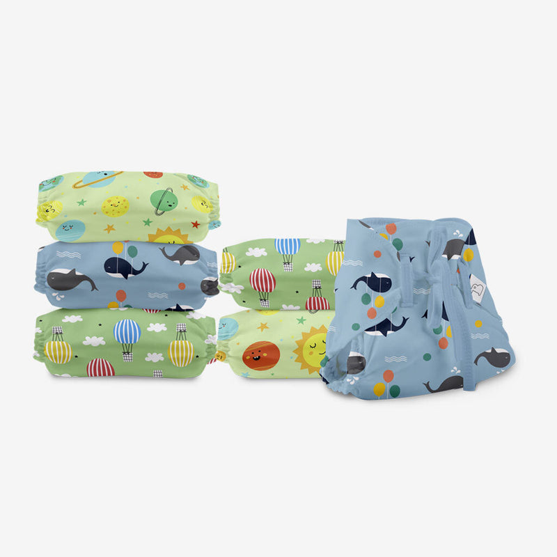 SuperBottoms Dry Feel Langot - Pack of 6- Organic Cotton Padded langot/Nappy with Gentle Elastics & a SuperDryFeel Layer on top (Day Dreamer, Size 1 (Fits 3-7 kg))