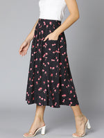 Jacked Black Floral Rpint Elasticated Women Skirt