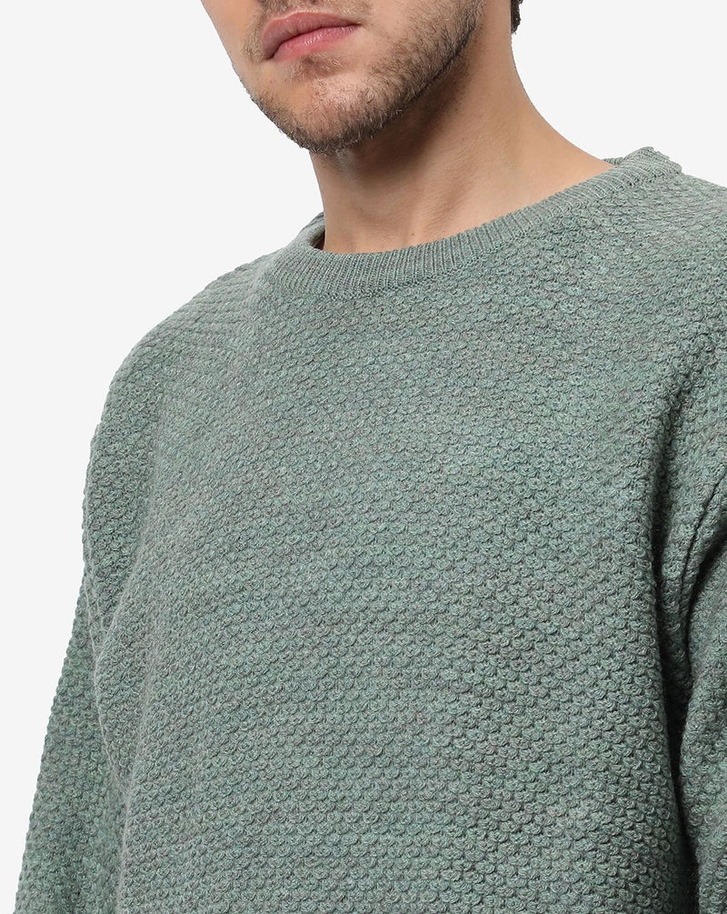 Campus Sutra Men's Sage Green Textured Regular Fit Sweater For Winter Wear | Round Neck | Full Sleeve | Woolen Sweater | Casual Sweater For Man | Western Stylish Sweater For Men