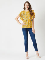 Are You Lonely Ruffle Sleeve Multicolor Base Mustard Top