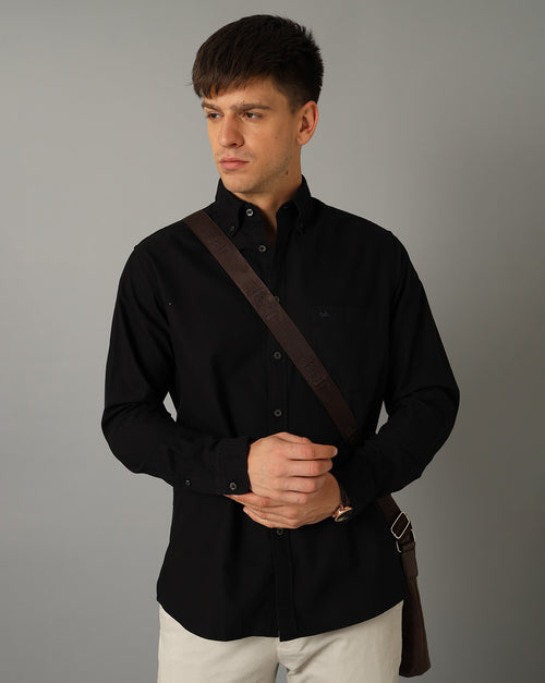Mens Regular fit Solid Black Casual Shirt