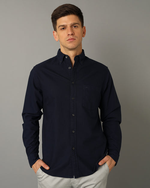 Mens Regular fit Solid Dark Blue Casual Shirt