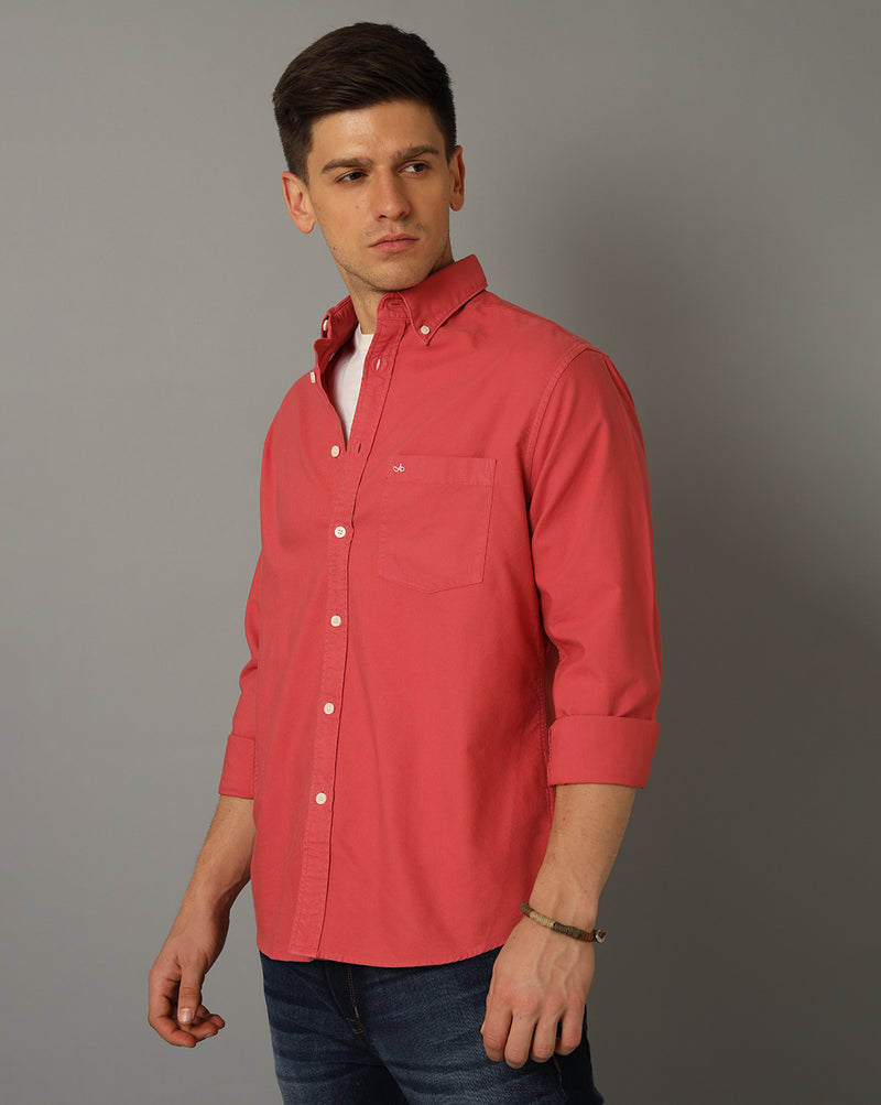 Mens Regular fit Solid Pink Casual Shirt