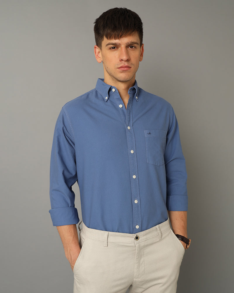 Mens Regular fit Solid Blue Casual Shirt