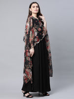 Ahalyaa Women Black Crepe Dress With Attached Dupatta