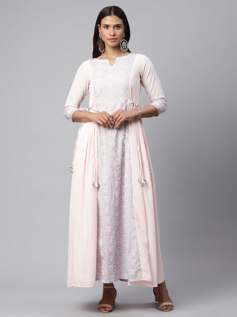 Ahalyaa Women Pink Crepe Khari Print Dress