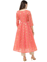 Ahalyaa Women Peach Chanderi Jacquard Woven Dress