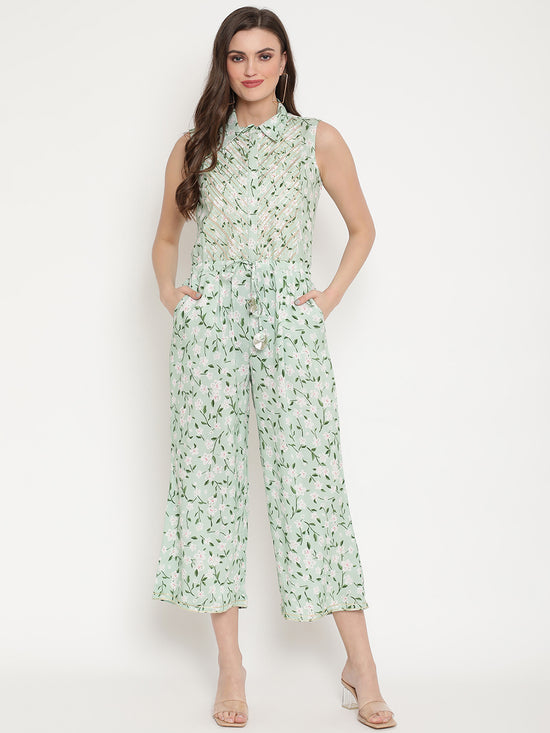 Ahalyaa Womens Mint Rayon Printed Jumpsuit