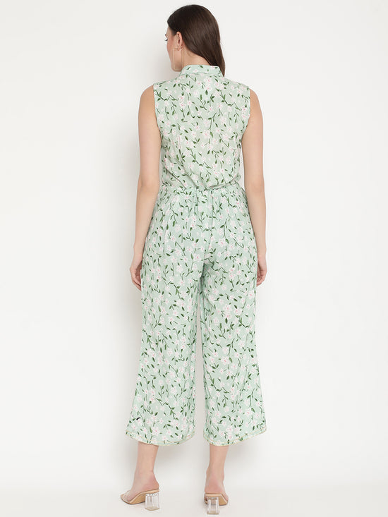 Ahalyaa Womens Mint Rayon Printed Jumpsuit