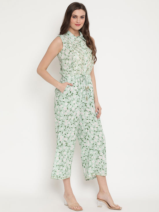 Ahalyaa Womens Mint Rayon Printed Jumpsuit