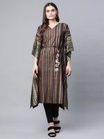 Ahalyaa Women Brown Georgette Gold Silver Printed Kaftan Kurta