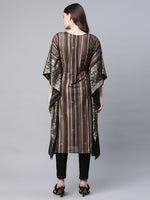 Ahalyaa Women Brown Georgette Gold Silver Printed Kaftan Kurta