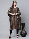 Ahalyaa Women Brown Georgette Gold Silver Printed Kaftan Kurta