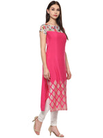 Ahalyaa Women'S Pink Chanderi Printed Kurta