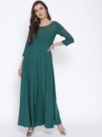 Ahalyaa Women'S Turquoise Crepe Kurta Dress